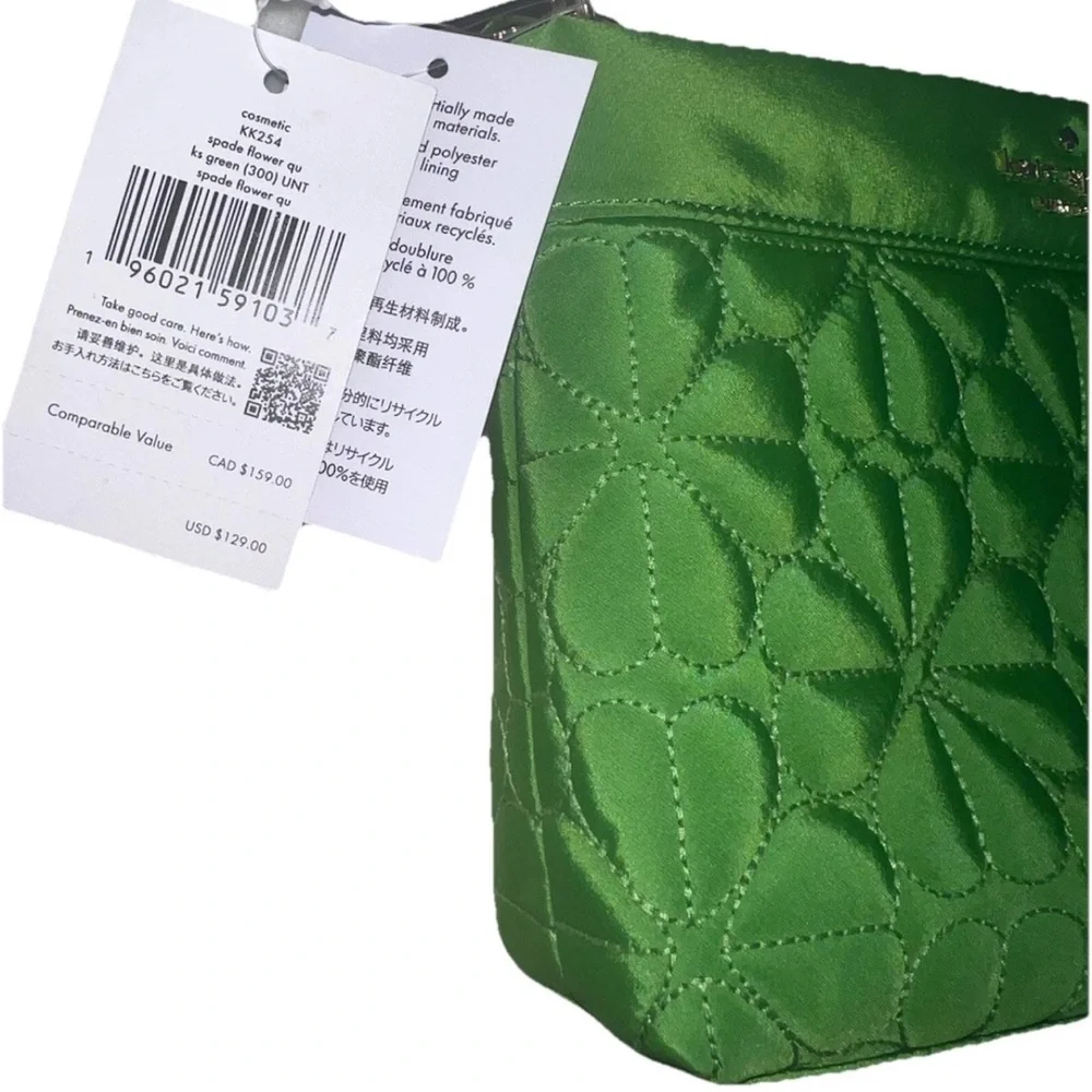 Kate Spade Spade Flower Quilted Cosmetic Pouch – Green – NWT‎ KK254